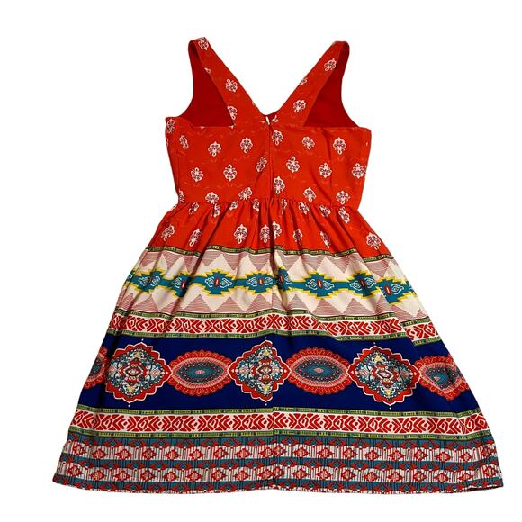 Women's Sleeveless V-Neck Fit and Flare Mini Dress Size XS Bohemian Colorful - Picture 2 of 10